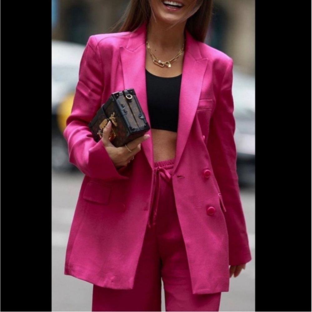 Zara Double Breasted Flowy Blazer w/ Pockets Pink Size S NEW